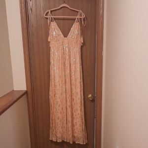 Altar'd State Coral Maxi Dress with Gold Accents